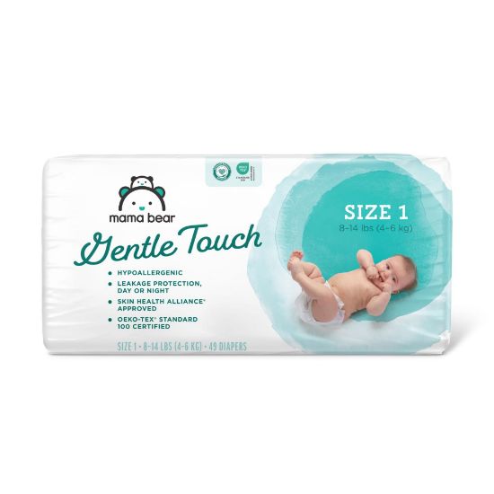 Picture of Amazon Brand - Mama Bear Gentle Touch Diapers, Hypoallergenic, Size 1, 49 Count, White