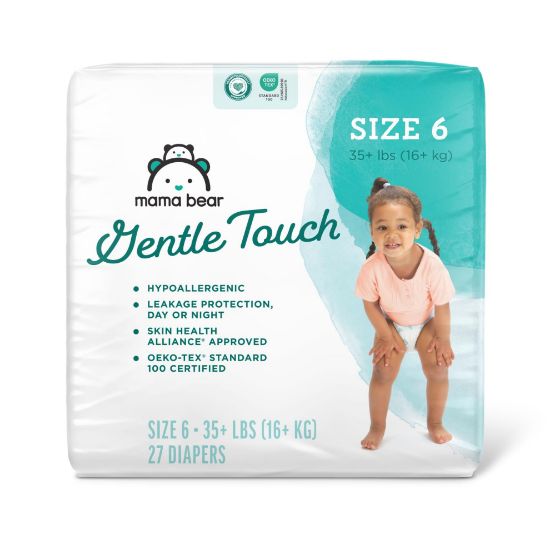 Picture of Amazon Brand - Mama Bear Gentle Touch Diapers, Hypoallergenic, Size 6, 27 Count, White
