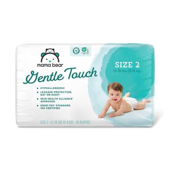 Picture of Amazon Brand - Mama Bear Gentle Touch Diapers, Hypoallergenic, Size 2, 46 Count, White