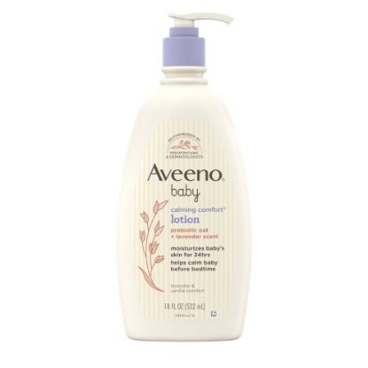 Picture of Aveeno Baby Calming Comfort Moisturizing Body Lotion with Relaxing Lavender & Vanilla Scents, Non-Greasy Baby Lotion, Nourishing Prebiotic Oatmeal, Paraben- & Phthalate-Free, 18 fl. oz