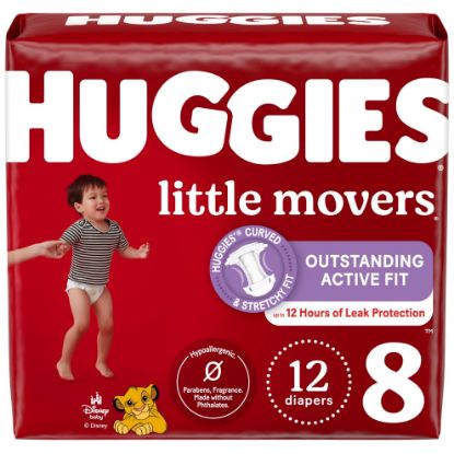 Picture of Huggies Size 8 Diapers, Little Movers Baby Diapers, Size 8 (46+ lbs), 12 Ct, Packaging May Vary