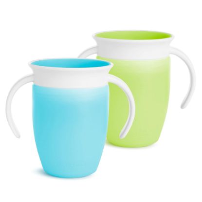 Picture of Munchkin Sippy Cup for 6 Month Old and Up, Spill Proof Miracle 360 Toddler Cups with Transition Handles, 7 Ounce, 2 Pack, Blue/Green