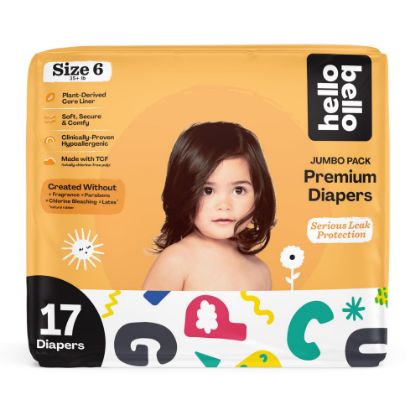 Picture of Hello Bello Premium Baby Diapers Size 6, 17 Count of, Extra-Absorbent, and Hypoallergenic Baby Diapers with Snug and Comfort Fit, Alphabet Soup