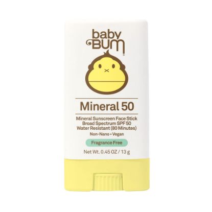 Picture of Sun Bum Baby Bum Mineral SPF 50 Sunscreen Stick - Hawaii 104 Act Compliant (Without Octinoxate & Oxybenzone) - UVA/UVB Face and Body Protection - Unscented for Sensitive Skin - Travel Size 0.45 Oz