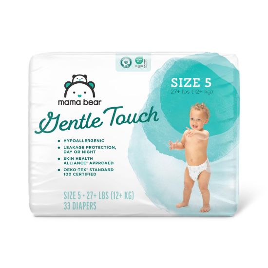 Picture of Amazon Brand - Mama Bear Gentle Touch Diapers, Hypoallergenic, Size 5, 33 Count, White