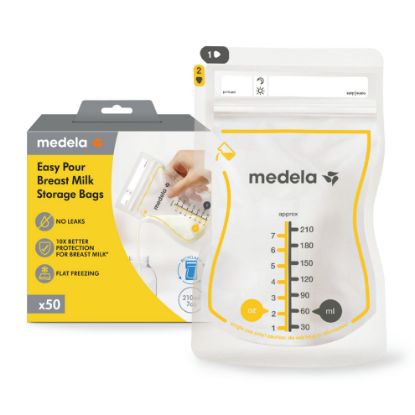 Picture of Medela Easy Pour Breastmilk Storage Bags | 50 Count 210ml | Disposable Leakproof Breast Milk Bags with Milk Protection | Recyclable & BPA Free