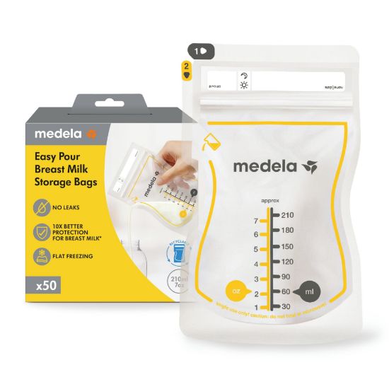 Picture of Medela Easy Pour Breastmilk Storage Bags | 50 Count 210ml | Disposable Leakproof Breast Milk Bags with Milk Protection | Recyclable & BPA Free