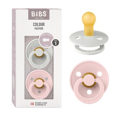 Picture of BIBS Pacifiers Colour Collection | Natural Rubber Baby Pacifier | Set of 2 BPA-Free Soothers | Made in Denmark | 0+ Months (Pack of 2) | Blossom/Haze