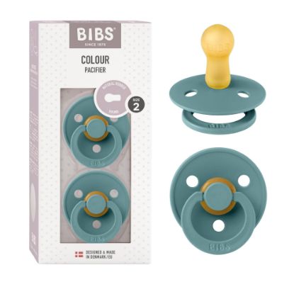 Picture of BIBS Pacifiers Colour Collection | Natural Rubber Baby Pacifier | Round Nipple | Set of 2 BPA-Free Soothers | Made in Denmark | 6+ Months (Pack of 2) | Island Sea