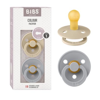 Picture of BIBS Pacifiers Colour Collection | Natural Rubber Baby Pacifier | Set of 2 BPA-Free Soothers | Made in Denmark | 0+ Months (Pack of 2) | Vanilla/Cloud