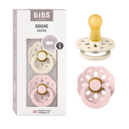 Picture of BIBS Pacifiers - Boheme Collection | BPA-Free Baby Pacifier | Made in Denmark | Set of 2 Ivory/Blossom Color Premium Soothers | Size 0-6 Months