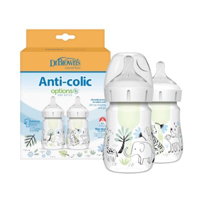 Picture of Dr. Brown’s Natural Flow® Anti-Colic Options+™ Wide-Neck Baby Bottle Designer Edition Bottles, Jungle Decos, 5 oz/150 mL, Level 1 Nipple, 2-Pack, 0m+