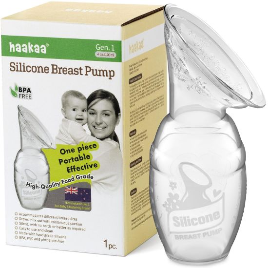 Picture of haakaa Manual Breast Pump for Breastfeeding, Silicone, Clear 4oz/100ml