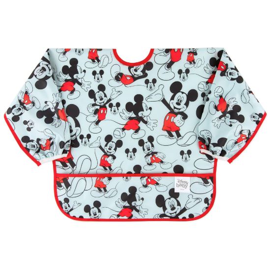Picture of Bumkins Disney Bibs, Baby and Toddler Girls and Boys 6-24 Months, Long Sleeve, Essential Must Have for Eating, Feeding, Mess Saving Lightweight Waterproof Fabric Sleeved Smock, Mickey Mouse Classic
