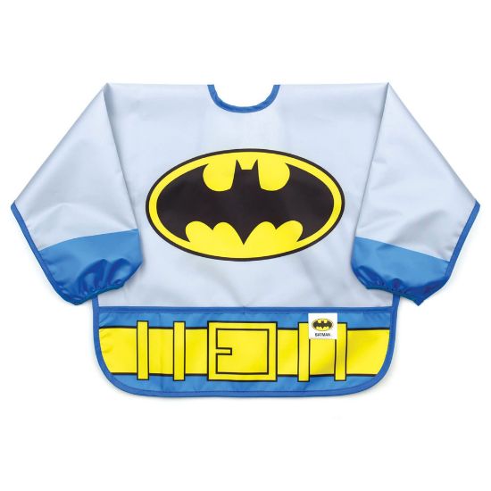 Picture of Bumkins Sleeved Bib for Girl or Boy, Baby and Toddler for 6-24 Mos, Essential Must Have for Eating, Feeding, Baby Led Weaning Supplies, Long Sleeve Mess Saving Food Catcher, Batman DC Comics