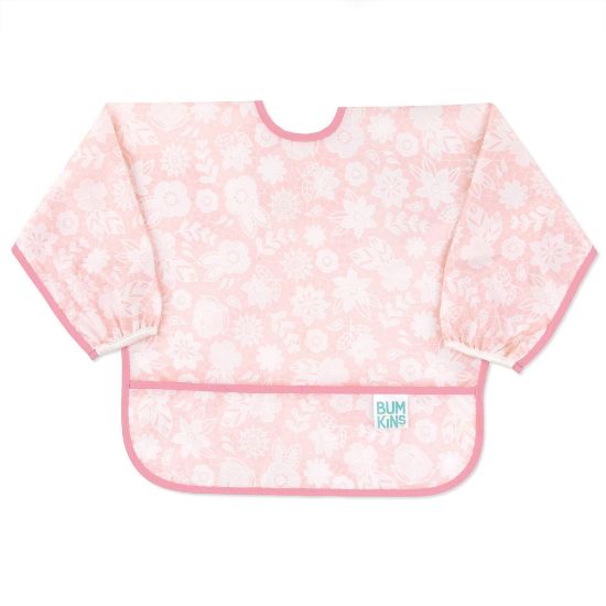 Picture of Bumkins Sleeved Bib for Girl or Boy, Baby and Toddler for 6-24 Mos, Essential Must Have for Eating, Feeding, Baby Led Weaning Supplies, Long Sleeve Mess Saving Food Catcher, Soft Fabric, Lace Pink