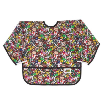 Picture of Bumkins Sleeved Bib for Girl or Boy, Baby and Toddler for 6-24 Mos, Essential Must Have for Eating, Feeding, Baby Led Weaning Supplies, Long Sleeve Mess Saving Food Catcher, Nintendo Super Mario