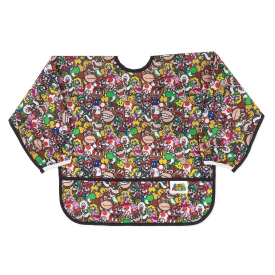 Picture of Bumkins Sleeved Bib for Girl or Boy, Baby and Toddler for 6-24 Mos, Essential Must Have for Eating, Feeding, Baby Led Weaning Supplies, Long Sleeve Mess Saving Food Catcher, Nintendo Super Mario