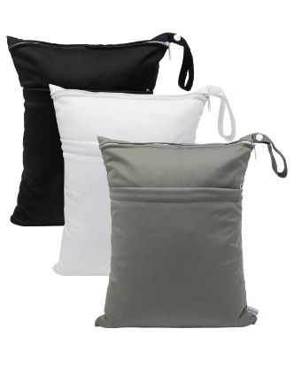 Picture of babygoal Wet Dry Bags 3 Pack, Waterproof Reusable Travel Bags for Swimsuits, Baby Cloth Diapers, Beach, Pool, Gym Bag & Wet Clothes with 2 Pockets L-BWG