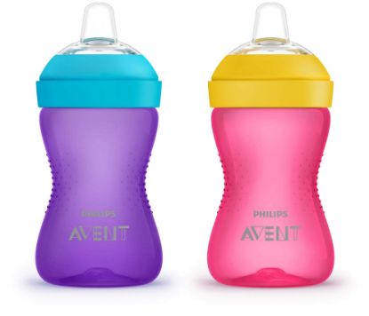 Picture of Philips AVENT My Grippy Spout Sippy Cup with Soft Spout and Leak-Proof Design, Pink/Purple, 10oz, 2pk, SCF801/22
