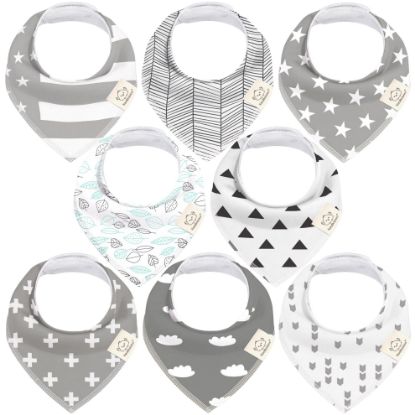 Picture of 8-Pack Organic Baby Bandana Bibs for Girls - Super Absorbent Triangle Baby Bibs for Drooling and Teething Infant, 100% Cotton Extra Soft for Newborn, Infant 0-36 Months (Grayscape)