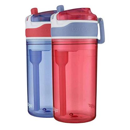 Picture of ConntigoKids Spill Proof Water Bottle, Very Convenient 2-in-1, Snack(4 Oz) + Drink Container(13 Oz) Tumbler Water Bottle - Pink & Purple - 2 Bottles