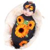Picture of Galabloomer Newborn Receiving Blanket Headband Set Flower Print Baby Swaddle Blankets Sunflower