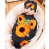 Picture of Galabloomer Newborn Receiving Blanket Headband Set Flower Print Baby Swaddle Blankets Sunflower