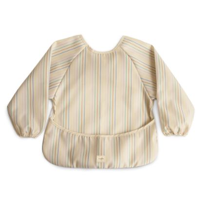 Picture of mushie Long Sleeve Baby Bib | Mess Free & Waterproof Fabric for Toddlers | Adjustable Fit for Ages 6-24 Months (Retro Stripes)