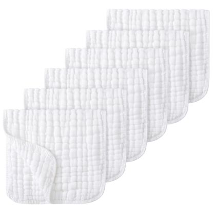 Picture of Looxii Muslin Burp Cloths 100% Cotton Muslin Cloths Large 20''x10'' Extra Soft and Absorbent 6 Pack Baby Burping Cloth Pure White