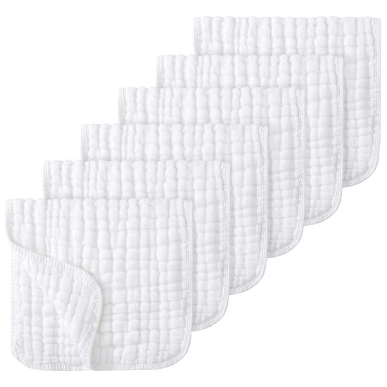 Picture of Looxii Muslin Burp Cloths 100% Cotton Muslin Cloths Large 20''x10'' Extra Soft and Absorbent 6 Pack Baby Burping Cloth Pure White
