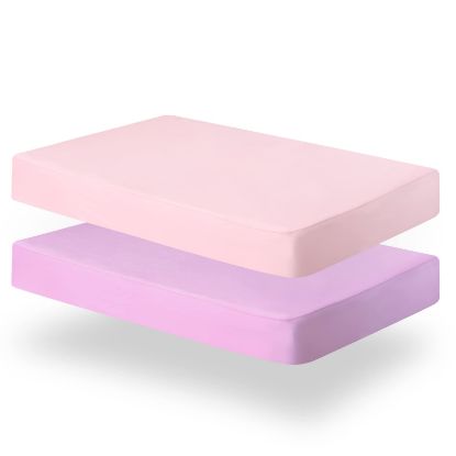 Picture of Biloban Crib Sheets Fitted, 2 Pack Crib Sheet Fits for Standard Crib Mattress, Neutral Toddler Bed Sheets for Baby Boys and Girl, Pink & Violet, 52”X 28”