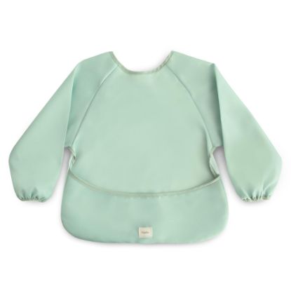 Picture of mushie Long Sleeve Baby Bib | Mess Free & Waterproof Fabric for Toddlers | Adjustable Fit for Ages 6-24 Months (Roman Green)