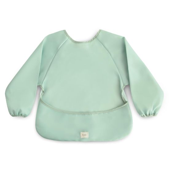 Picture of mushie Long Sleeve Baby Bib | Mess Free & Waterproof Fabric for Toddlers | Adjustable Fit for Ages 6-24 Months (Roman Green)