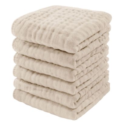 Picture of Comfy Cubs Muslin Baby Washcloths 6 Pack - Soft 6-Layer Cotton Wash Cloths for Sensitive Skin - 10"x10" Large, Gentle, Absorbent Infant Essentials for Newborn and Toddlers - (Sand)