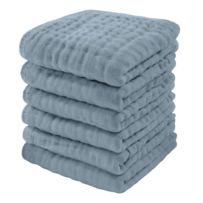 Picture of Comfy Cubs Muslin Baby Washcloths 6 Pack - Soft 6-Layer Cotton Wash Cloths for Sensitive Skin - 10"x10" Large, Gentle, Absorbent Infant Essentials for Newborn and Toddlers - (Pacific Blue)
