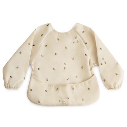 Picture of mushie Long Sleeve Baby Bib | Mess Free & Waterproof Fabric for Toddlers | Adjustable Fit for Ages 6-24 Months (Bees)