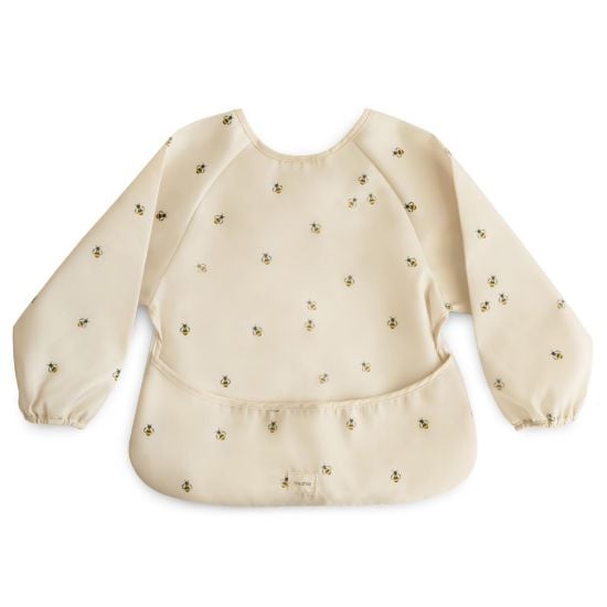 Picture of mushie Long Sleeve Baby Bib | Mess Free & Waterproof Fabric for Toddlers | Adjustable Fit for Ages 6-24 Months (Bees)