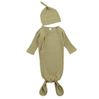 Picture of Newborn Infant Baby Girl Boy Gowns Sleeping Bag Pajamas Coming Home Outfits Swaddle Blanket Cotton Nightgown Sleepwear (M-Ribbed Sleeping Bag Green, 0-6 Months)