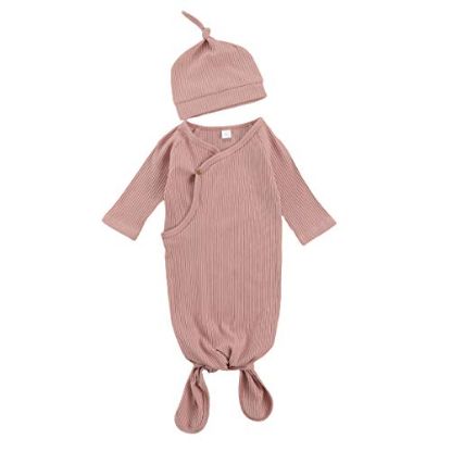 Picture of Newborn Infant Baby Girl Boy Gowns Sleeping Bag Pajamas Coming Home Outfits Swaddle Blanket Cotton Nightgown Sleepwear (M-Ribbed Sleeping Bag Pink, 0-6 Months)