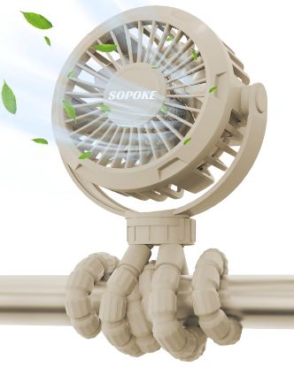Picture of SOPOKE Mini Portable Baby Stroller Fan,3 Speed Personal Handheld Fan,Battery Operated Rechargeable 360° Flexible Tripod Cooling Fan, Suitable for Car Seat Crib Treadmill Golf Cart Travel(Yellow)