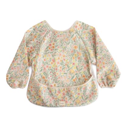 Picture of mushie Long Sleeve Baby Bib | Mess Free & Waterproof Fabric for Toddlers | Adjustable Fit for Ages 6-24 Months (Pastel Blooms)