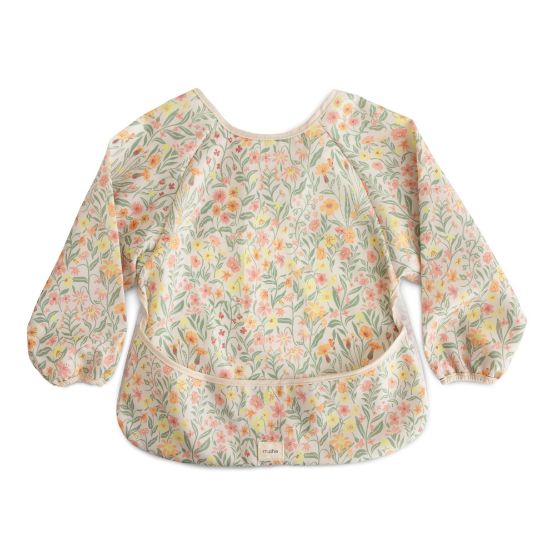 Picture of mushie Long Sleeve Baby Bib | Mess Free & Waterproof Fabric for Toddlers | Adjustable Fit for Ages 6-24 Months (Pastel Blooms)