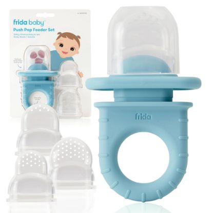 Picture of Frida Baby Push Pop Feeder, Baby Fruit Food Feeder to Safely Introduce New Foods, Fresh + Frozen, Silicone, BPA Free, Dishwasher Safe | 3 Count, Blue