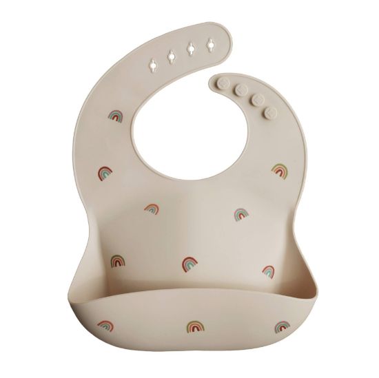 Picture of mushie Silicone Baby Bib | Adjustable Fit Waterproof Bibs (Rainbows)