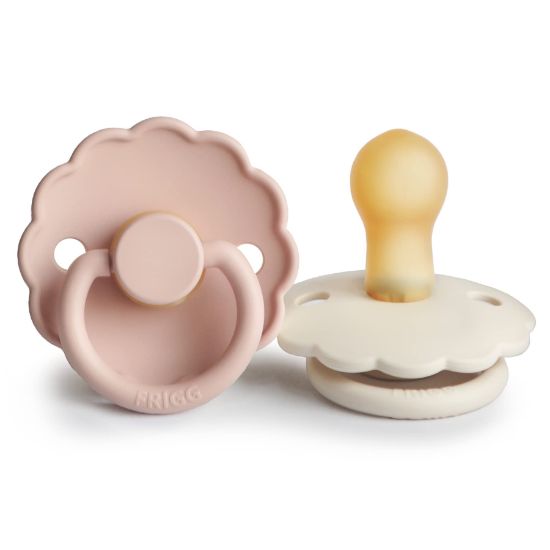 Picture of FRIGG Daisy Natural Rubber Baby Pacifier | Made in Denmark | BPA-Free (Blush/Cream, 0-6 Months) 2-Pack