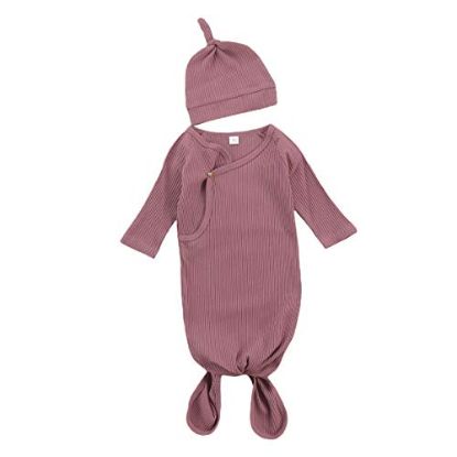 Picture of Newborn Infant Baby Girl Boy Gowns Sleeping Bag Pajamas Coming Home Outfits Swaddle Blanket Cotton Nightgown Sleepwear (M-Ribbed Sleeping Bag Purple, 0-6 Months)