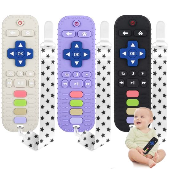 Picture of Chuya Silicone Baby Teether Chew Toy for Babies 0-6 Months 3-24 Months, Teething Relief Baby Toys for Infants Remote Control Shape (3 Pack)