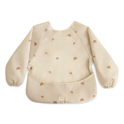 Picture of mushie Long Sleeve Baby Bib | Mess Free & Waterproof Fabric for Toddlers | Adjustable Fit for Ages 6-24 Months (Rainbows)