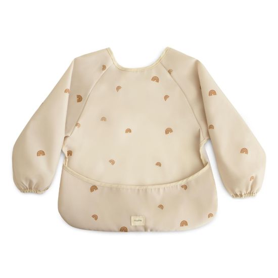 Picture of mushie Long Sleeve Baby Bib | Mess Free & Waterproof Fabric for Toddlers | Adjustable Fit for Ages 6-24 Months (Rainbows)